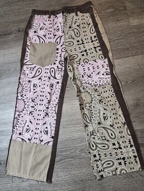 BOOHOOBLUE VINTAGE KHAKI & PINK PATCHWORK JEANS Size 6